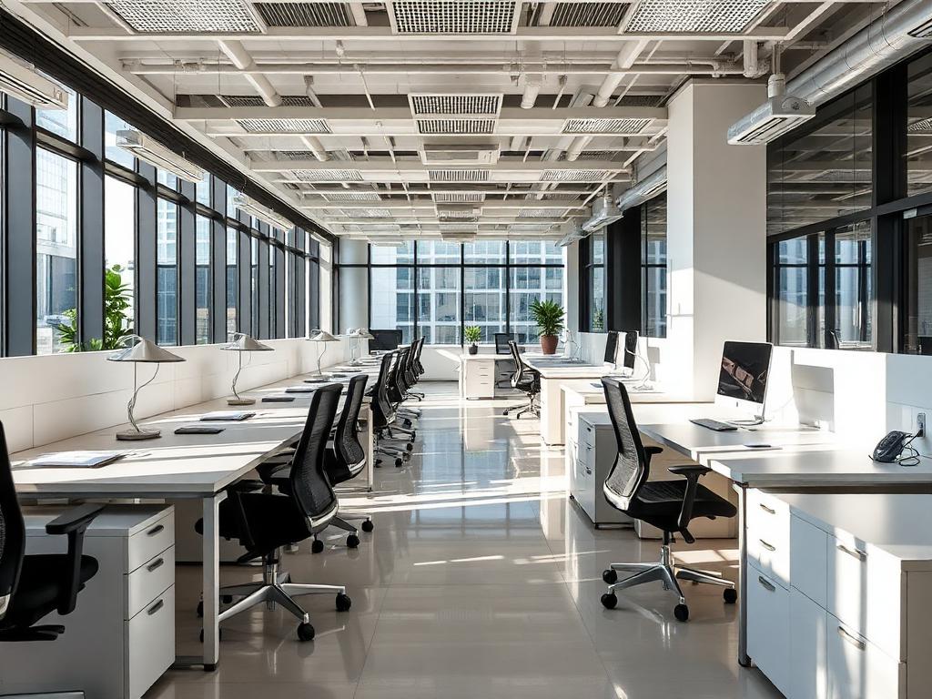 Clean modern office workspace after commercial cleaning service